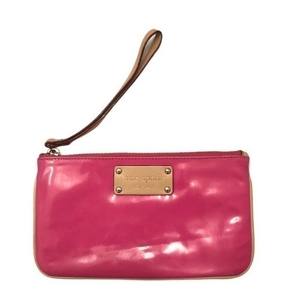 Kate spade pink patent leather wristlet clutch bag